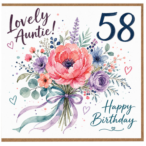 58th Birthday Card for Auntie, Lovely Floral Happy Birthday Card