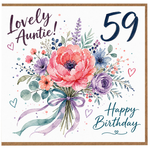 Auntie 59th Birthday Card, Lovely Floral Happy Birthday Card