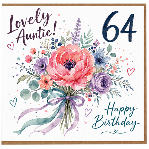 64th Birthday Card for Auntie, Lovely Auntie Happy Birthday Floral Card