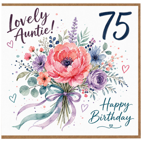 75th Birthday Card for Auntie, Lovely Auntie Happy Birthday Floral Card