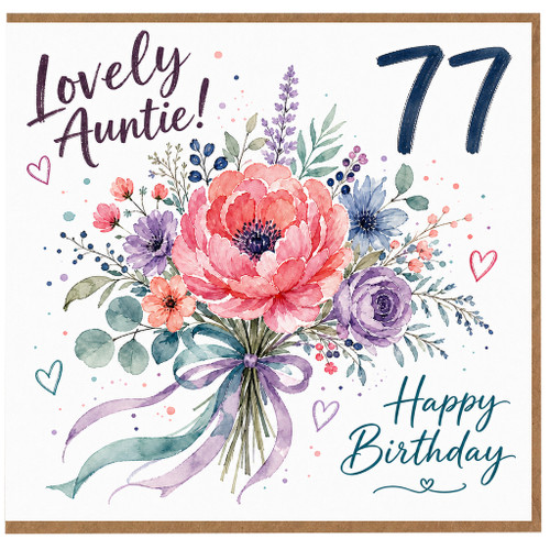 Auntie 77th Birthday Card, Lovely Auntie Happy Birthday Floral Card
