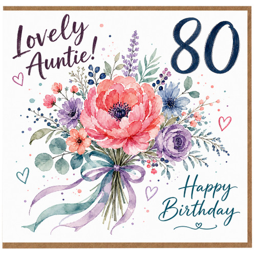 80th Birthday Auntie Card, Lovely Floral Bouquet Happy Birthday Card