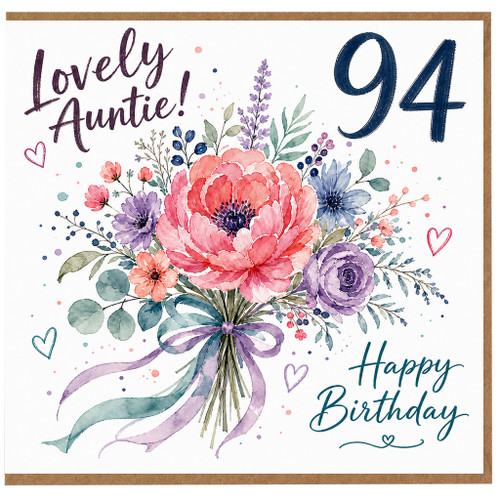 Auntie 94th Birthday Card, Lovely Floral Bouquet Happy Birthday Card