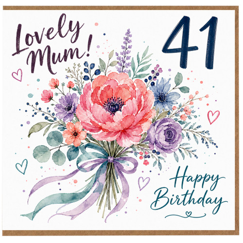 41st Birthday Card for Mum, Floral Bouquet Happy Birthday Card