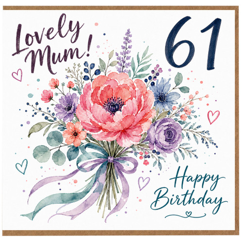 Mum 61st Birthday Card, Lovely Mum Floral Birthday Card
