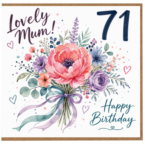 71st Birthday Card for Mum, Lovely Mum Happy Birthday Floral Card
