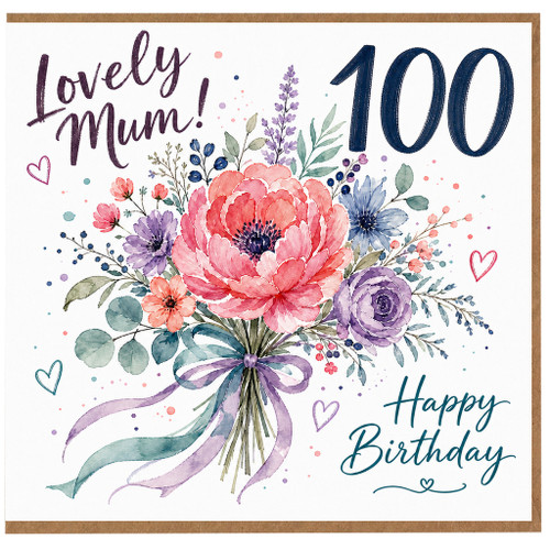 100th Birthday Card for Mum, Lovely Mum Happy Birthday Floral Card