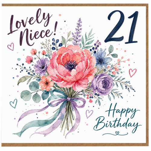 Niece 21st Birthday Card, Lovely Floral Happy Birthday Card