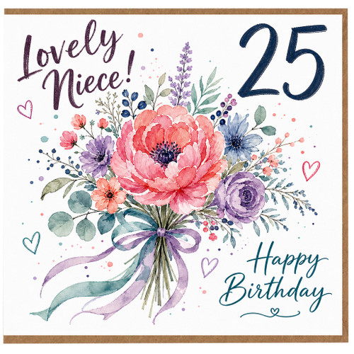 25th Birthday Card for Niece, Lovely Niece Happy Birthday Floral Card