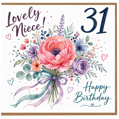 31st Birthday Card for Niece, Lovely Niece Happy Birthday Floral Bouquet Card
