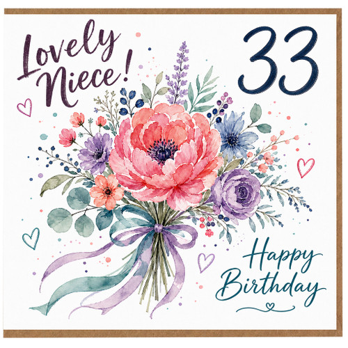 33rd Birthday Card for Niece, Lovely Niece Happy Birthday Floral Card