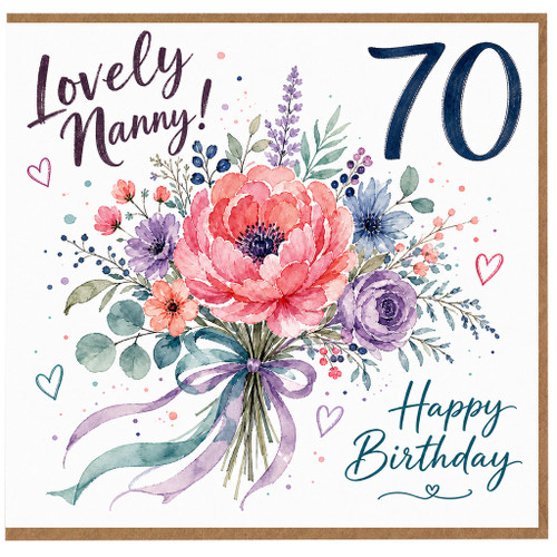 Nanny 70th Birthday Card, Lovely Nanny Happy Birthday Floral Card
