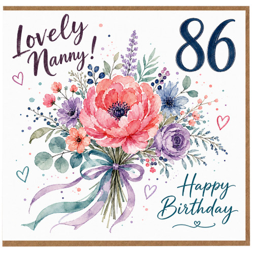 Nanny 86th Birthday Card, Lovely Nanny Happy Birthday Floral Card