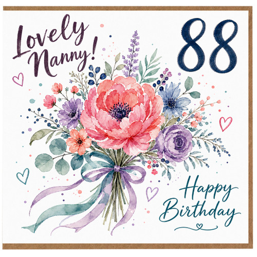 Nanny 88th Birthday Card, Lovely Nanny Happy Birthday Floral Card