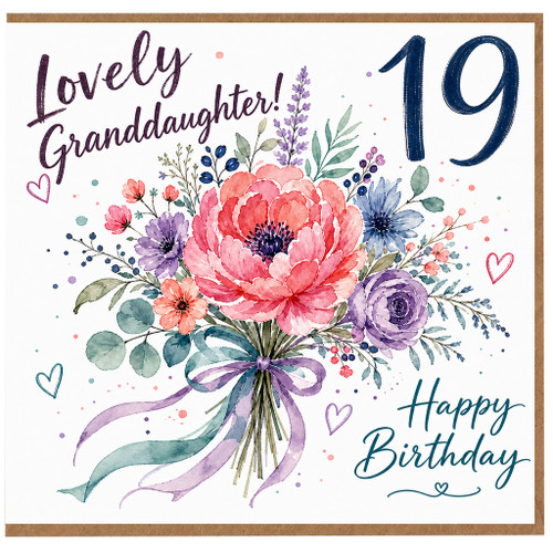 19th Birthday Card for Granddaughter, Lovely Floral Happy Birthday Card