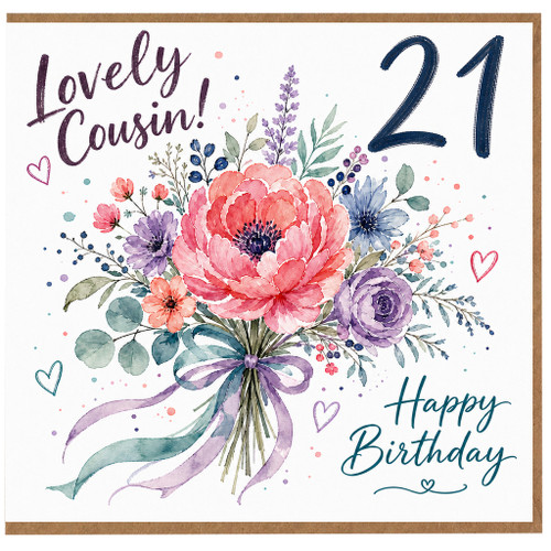 21st Birthday Card for Cousin, Lovely Cousin Happy Birthday Floral Card