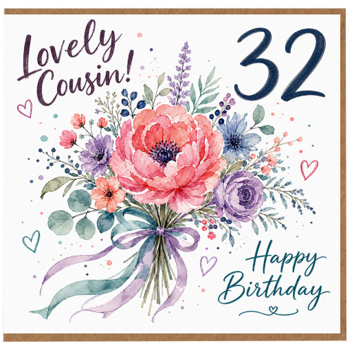 Cousin 32nd Birthday Card, Lovely Floral Happy Birthday Card