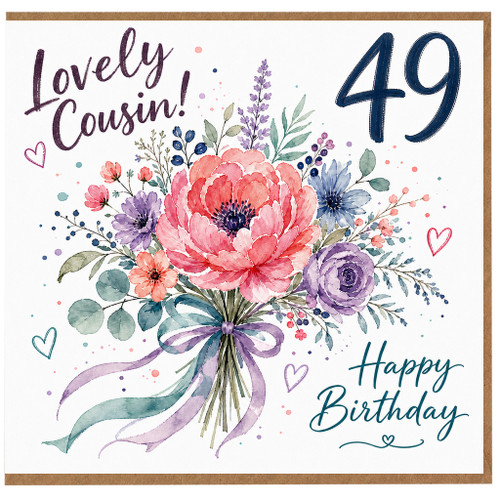 49th Birthday Card for Cousin, Lovely Cousin Floral Happy Birthday Card