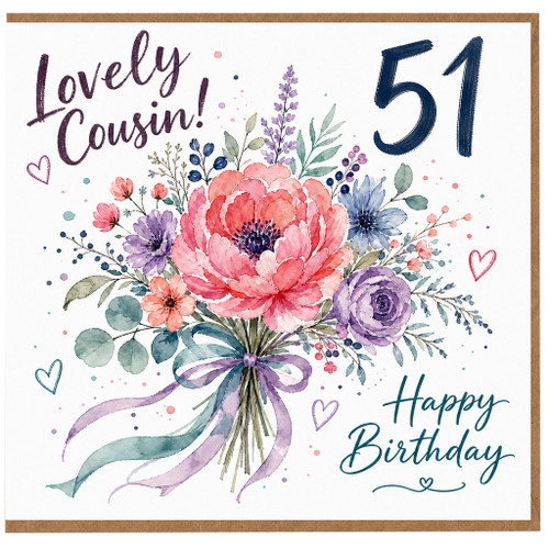 Cousin 51st Birthday Card, Lovely Cousin Happy Birthday Floral Card