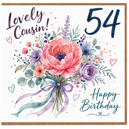 54th Birthday Card for Cousin, Lovely Floral Happy Birthday Card