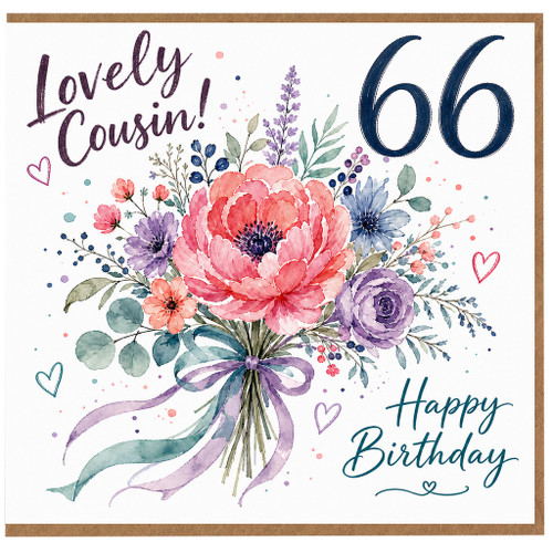 66th Birthday Card for Cousin, Lovey Cousin Happy Birthday Floral Card
