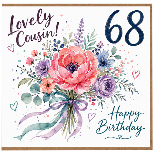 68th Birthday Card for Cousin, Lovely Cousin Happy Birthday Floral Card