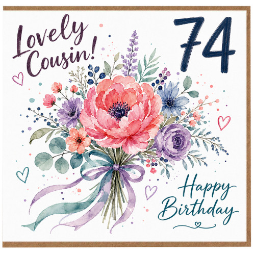 74th Birthday Card for Cousin, Lovely Cousin Happy Birthday Floral Card