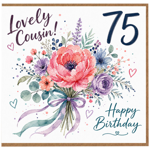 75th Birthday Card for Cousin, Lovely Cousin Floral Happy Birthday Card