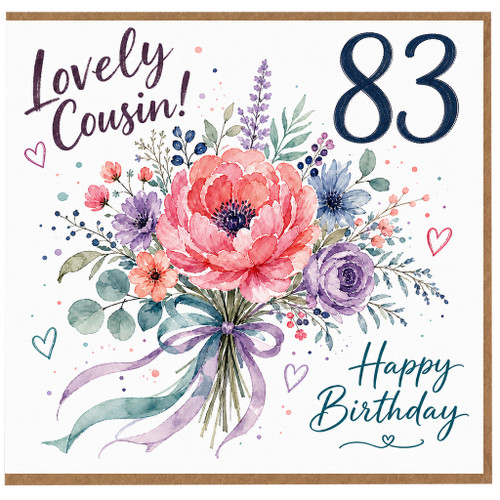 Cousin 83rd Birthday Card, Lovely Cousin Happy Birthday Floral Bouquet Card
