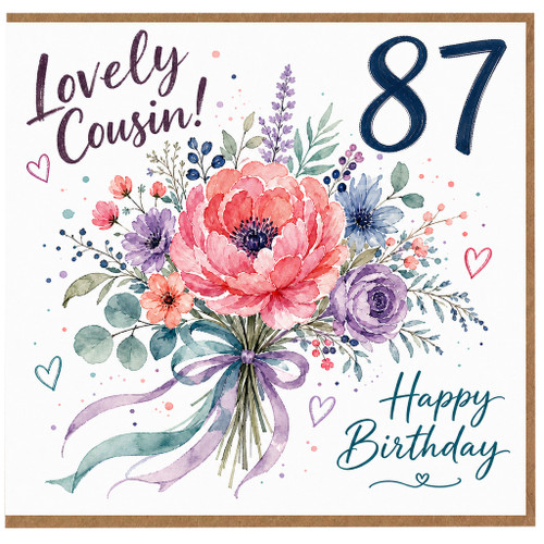 87th Birthday Card for Cousin, Lovely Cousin Birthday Card with Floral Bouquet Design