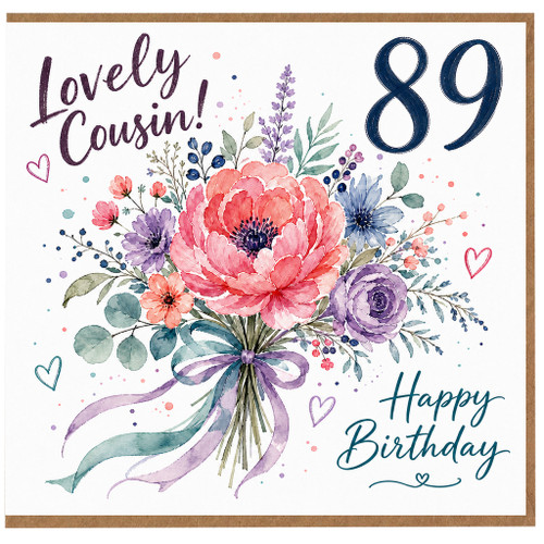 89th Birthday Card for Cousin, Lovely Cousin Happy Birthday Floral Card