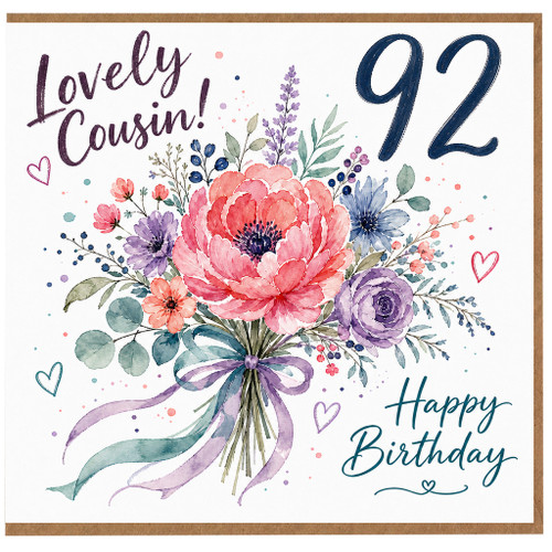 Cousin 92nd Birthday Card, Lovely Cousin Floral Happy Birthday Card
