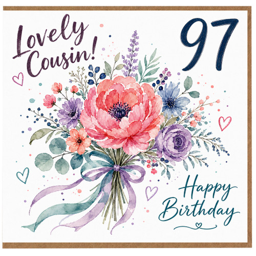 97th Birthday Card for Cousin, Lovely Cousin Happy Birthday Floral Card