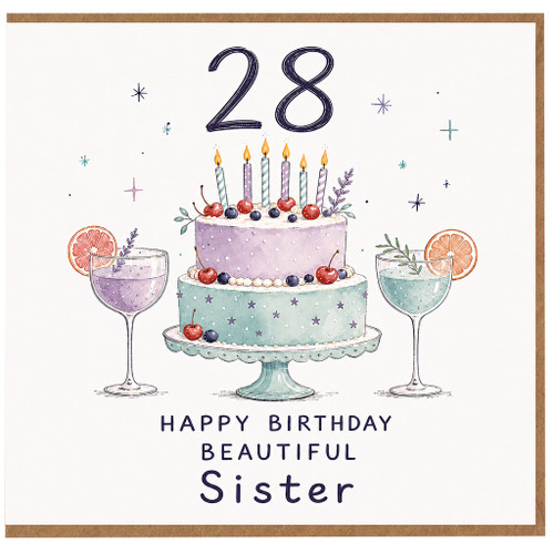 28th Birthday Card for Sister, Happy Birthday Beautiful Sister Card