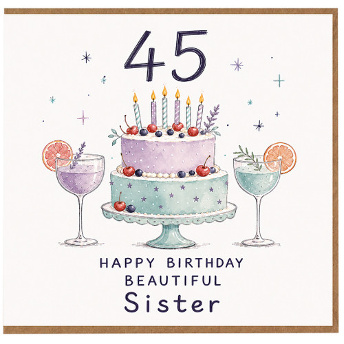 45th Birthday Card for Sister, Happy Birthday Beautiful Sister Card