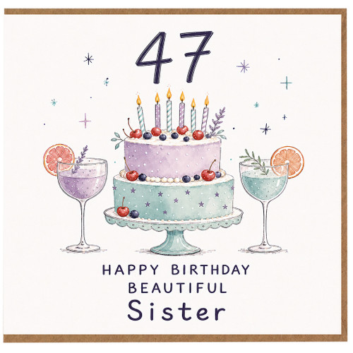 47th Birthday Sister Card, Happy Birthday Beautiful Sister Card
