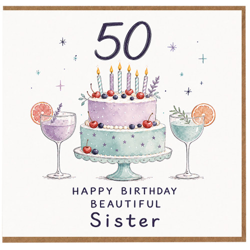50th Birthday Card for Sister, Happy Birthday Beautiful Sister Card