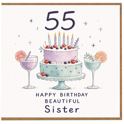 55th Birthday Card for Sister, Happy Birthday Beautiful Sister Card