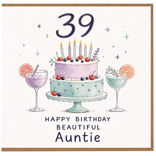 Auntie 39th Birthday Card, Happy Birthday Beautiful Auntie Cake Card