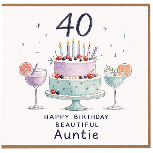40th Birthday Auntie Card, Happy Birthday Beautiful Auntie Cake Design
