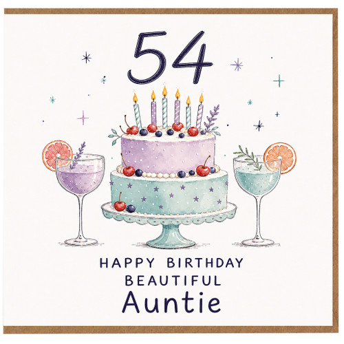 54th Birthday Auntie Card, Happy Birthday Beautiful Auntie Cake Design
