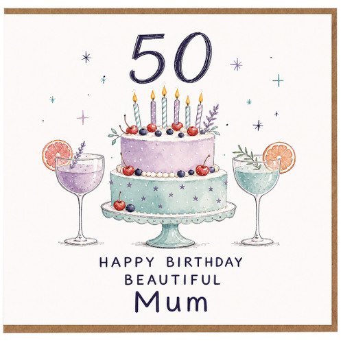 50th Birthday Card for Mum, Happy Birthday Beautiful Mum Card