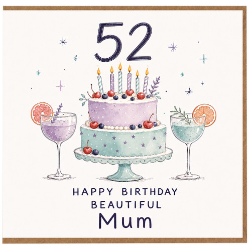 52nd Birthday Card for Mum, Happy Birthday Beautiful Mum Card