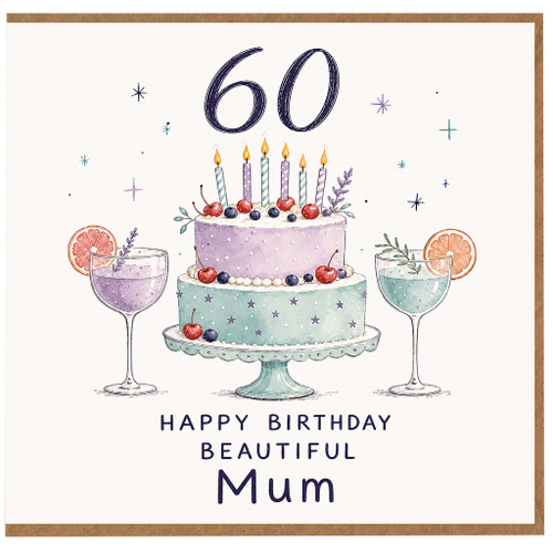 60th Birthday Card for Mum, Happy Birthday Beautiful Mum Card