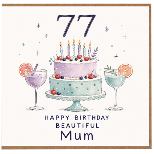 77th Birthday Card for Mum, Happy Birthday Beautiful Mum Card