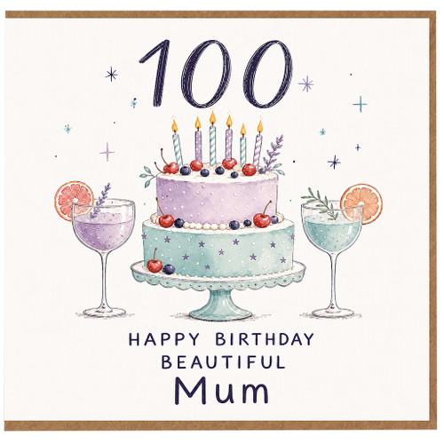 Mum 100th Birthday Card, Happy Birthday Beautiful Mum Card