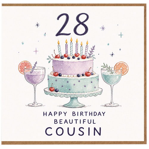 28th Birthday Card for Cousin, Happy Birthday Beautiful Cousin Card