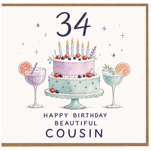 34th Birthday Card for Cousin, Happy Birthday Beautiful Cousin Card