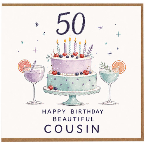 50th Birthday Card for Cousin, Happy Birthday Beautiful Cousin Card