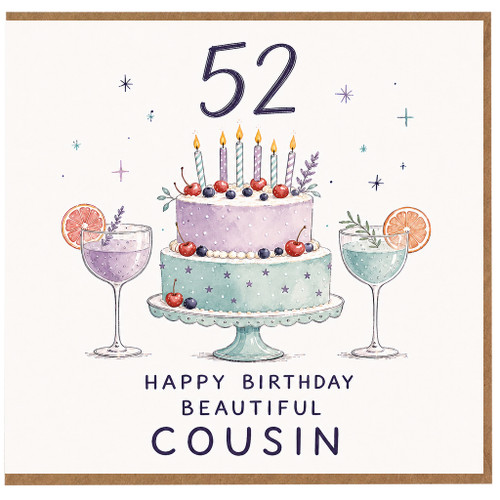 52nd Birthday Card for Cousin, Happy Birthday Beautiful Cousin Card